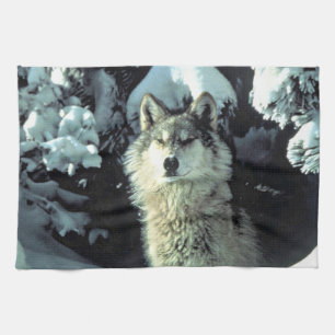 Paño De Cocina Arte de Lobo en Bosque Invernal