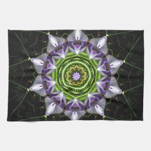 Paño De Cocina Arte de Mandala de Floral Púrpura en Calidoscopio