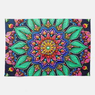 Paño De Cocina Arte de Mandala Floral Vibrante