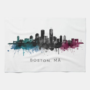 Paño De Cocina Arte de Massachusetts Acuarela del horizonte de