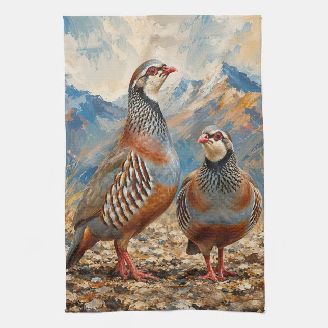 Paño De Cocina Arte de pareja de perdiz chucar  (Vertical)