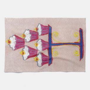 Paño De Cocina Arte de pasteles con fondo de cerezo y rosa