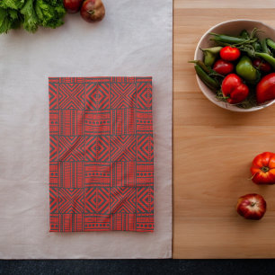 Paño De Cocina Arte de patrones tribales rojos