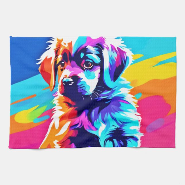 Paño De Cocina Arte de perros con abrazo de arcoiris (Horizontal)