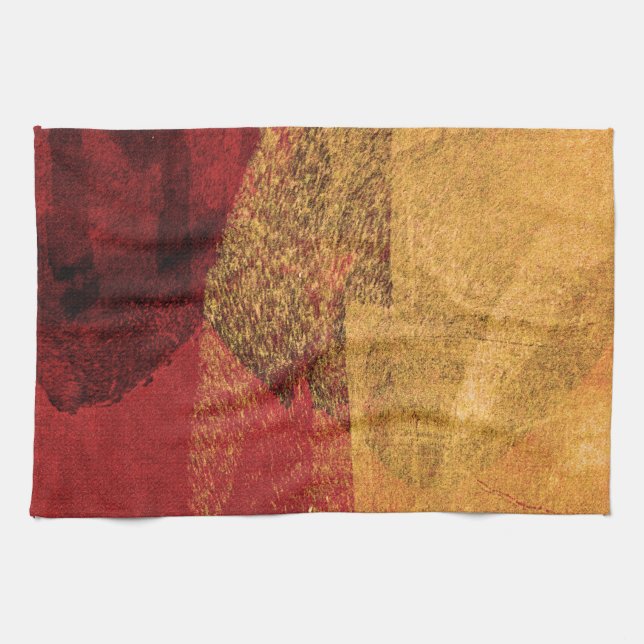 Paño De Cocina Arte de pincel de pintura abstracto amarillo rojo (Horizontal)