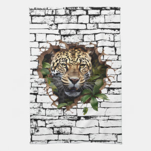 Paño De Cocina Arte de ruptura de pared leopardo en 3D - Safari r