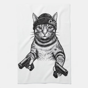 Paño De Cocina Arte de tatuaje de gato gánster Kitty de moda ca