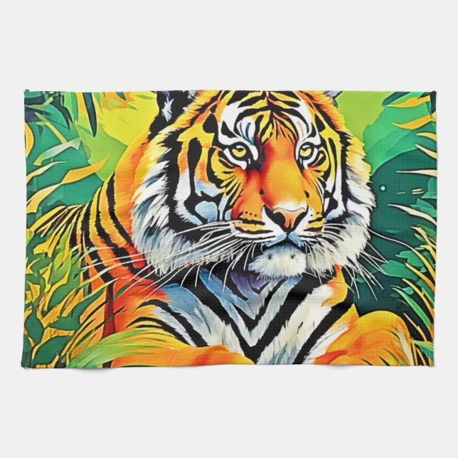 Paño De Cocina Arte de tigre tropical (Horizontal)
