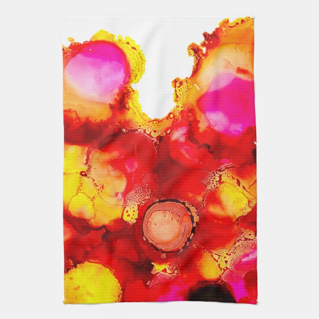Paño De Cocina Arte de tinta abstracta amarillo rojo y rosa (Vertical)