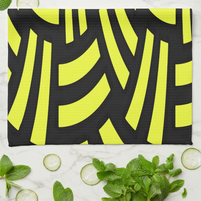 Paño De Cocina Arte Deco Amarillo y Negro (Doblado)