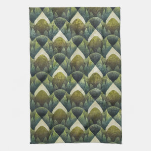 Paño De Cocina Arte Deco Patrón de Abanico Verde Terroso (5)