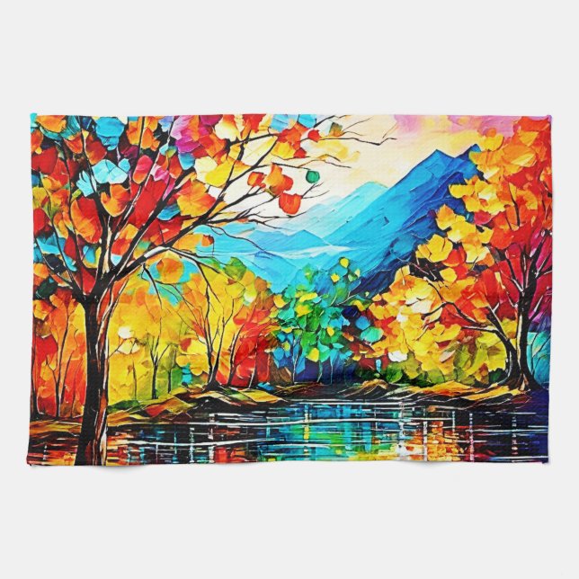 Paño De Cocina Arte del lago Arcoiris Otumn (Horizontal)