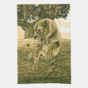 Paño De Cocina Arte dramático de safari de fauna con leona