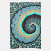Arte en espiral fractal abstracto azul turquesa na