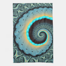 Paño De Cocina Arte en espiral fractal abstracto azul turquesa na
