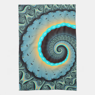 Paño De Cocina Arte en espiral fractal abstracto azul turquesa na