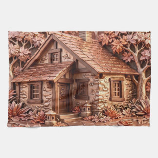 Paño De Cocina Arte en relieve metálico de Cottage Otoño Rosa Dor