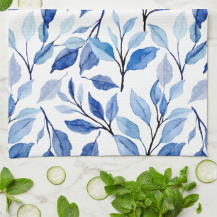Paño De Cocina Arte fino mosaico de ondas de hojas azules de acua