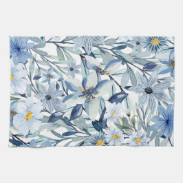 Paño De Cocina Arte floral acuarela de flores azules