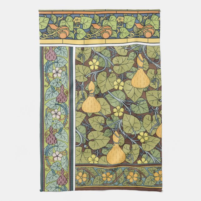 Paño De Cocina Arte floral antiguo Nouveau verduras, calabazas (Vertical)