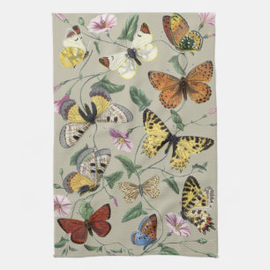 Paño De Cocina Arte floral botánico de mariposa polilla vintage 1