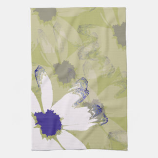 Paño De Cocina Arte floral de margarita verde oliva rosa