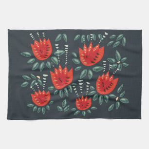 Paño De Cocina Arte floral de tulipanes rojos caprichosos - Prima