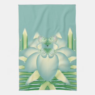Paño De Cocina Arte Floral Fractal Loto Menta Art Déco
