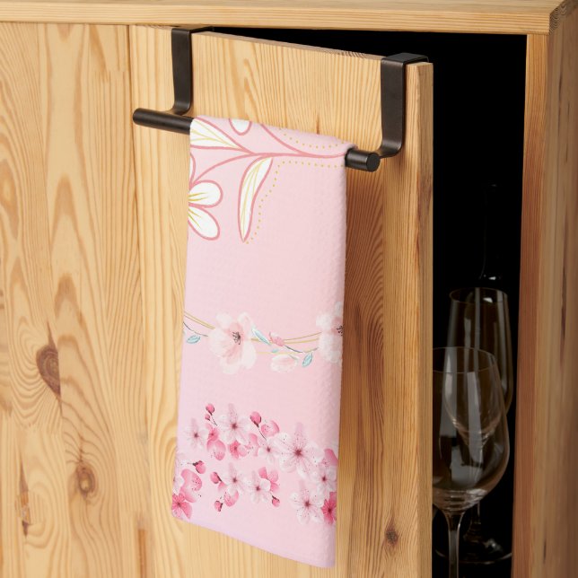 Paño De Cocina Arte floral rosa, estética de flor de primavera su (Pliegue de tercios)