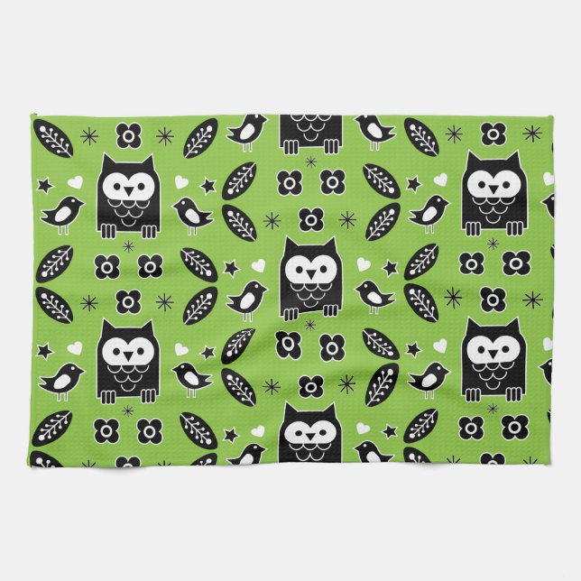 Paño De Cocina Arte folclórico de búho escandinavo (Horizontal)