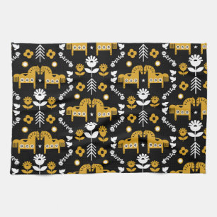 Paño De Cocina Arte folclórico escandinavo de caballos