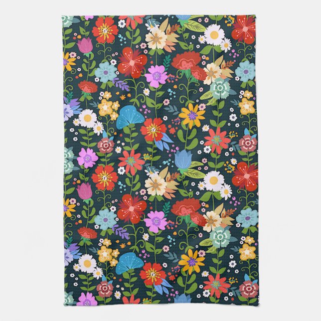 Paño De Cocina Arte folclórico floral mexicano (Vertical)