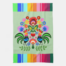 Paño De Cocina Arte folclórico polaco - patrón de bordado floral