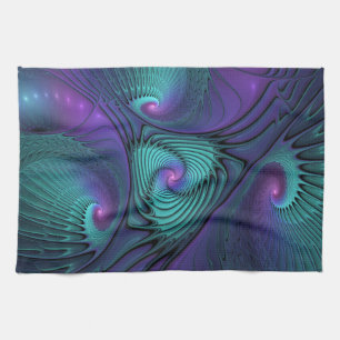 Paño De Cocina Arte fractal abstracto moderno que combina púrpura