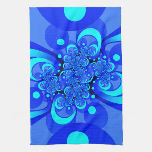 Paño De Cocina Arte fractal abstracto moderno tonos de azul