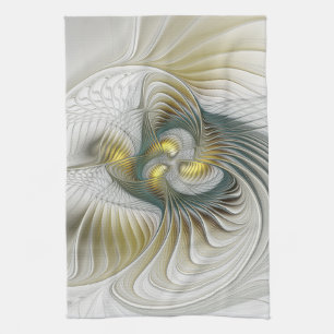 Paño De Cocina Arte fractal de fantasía Verde azulada de oro nobl