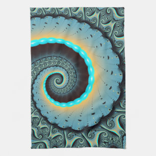 Paño De Cocina Arte fractal en espiral abstracto azul turquesa na