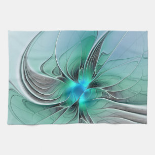 Paño De Cocina Arte fractal moderno, abstracto con azul