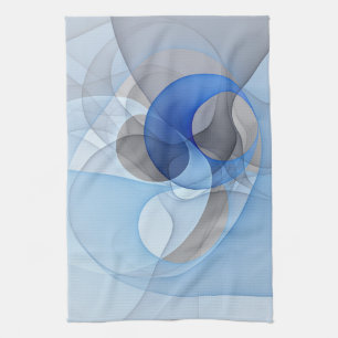 Paño De Cocina Arte gráfico fractal abstracto azul gris moderno