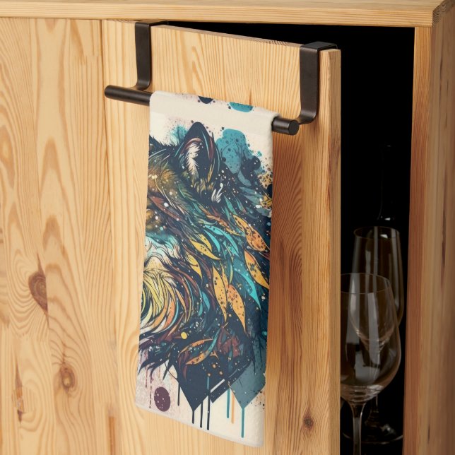 Paño De Cocina Arte gráfico Lobo Naturaleza animal salvaje (Pliegue de tercios)