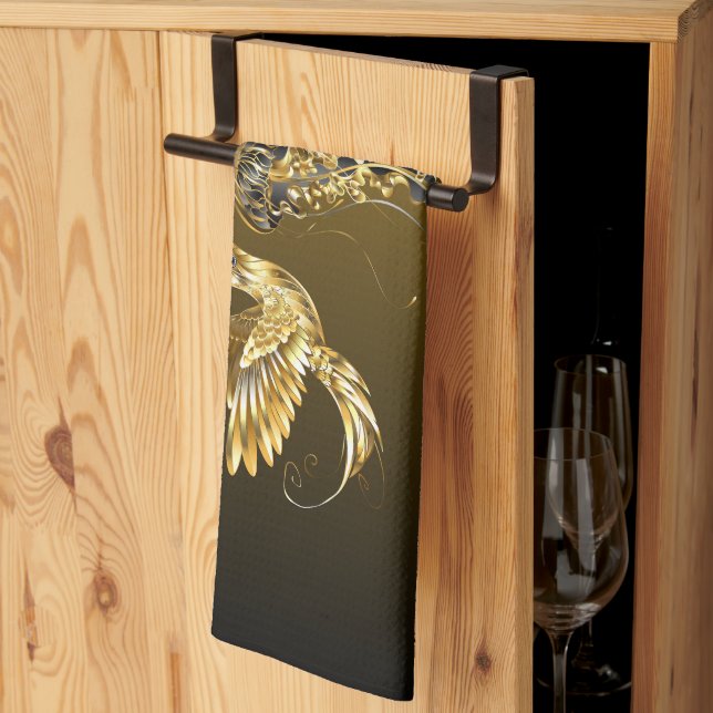 Paño De Cocina Arte gráfico negro y dorado, elegante brillo abstr (Pliegue de tercios)