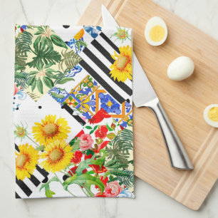 Paño De Cocina Arte italiano, siciliano, mosaico, flores de veran