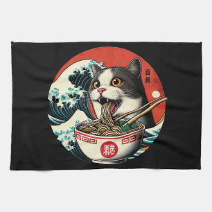 Paño De Cocina Arte Japonés de Ramen de Gato Estilo Vintage
