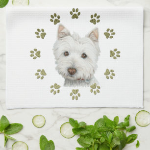 Paño De Cocina Arte lindo y patas del perro de Westie