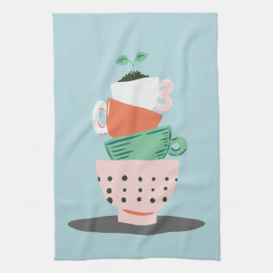 Paño De Cocina Arte moderno apilado de tazas y planta