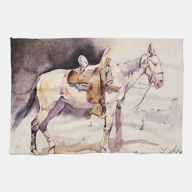 Paño De Cocina Arte occidental de Frederic Remington Poni mexican (Horizontal)