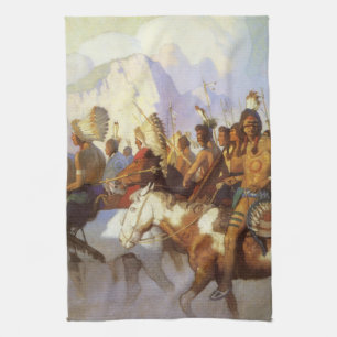 Paño De Cocina Arte occidental vintage, Fiesta de guerra indio po