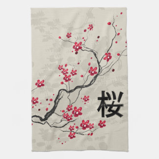 Paño De Cocina Arte oriental de la flor de cerezo de Sakura del