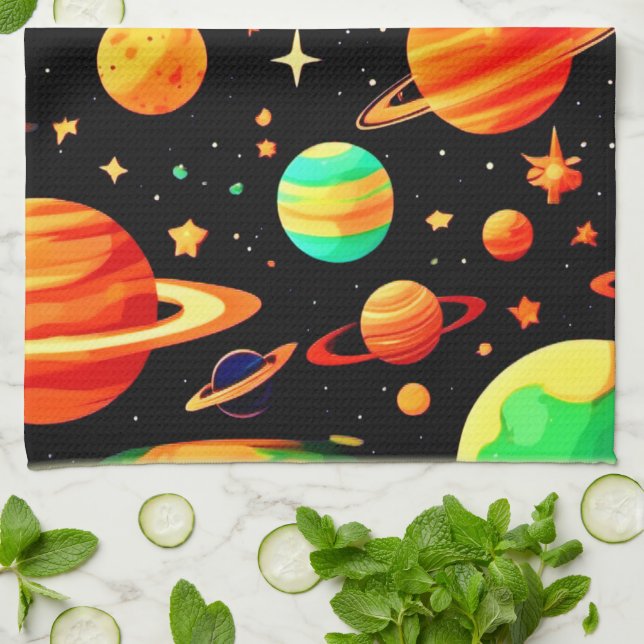 Paño De Cocina Arte Personalizado cósmico con tonos cálidos (Doblado)