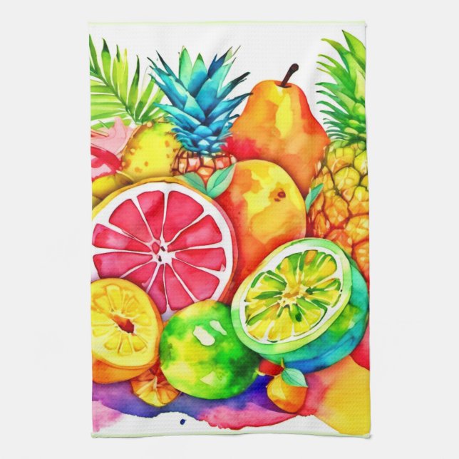 Paño De Cocina Arte Personalizado de frutas tropicales (Vertical)